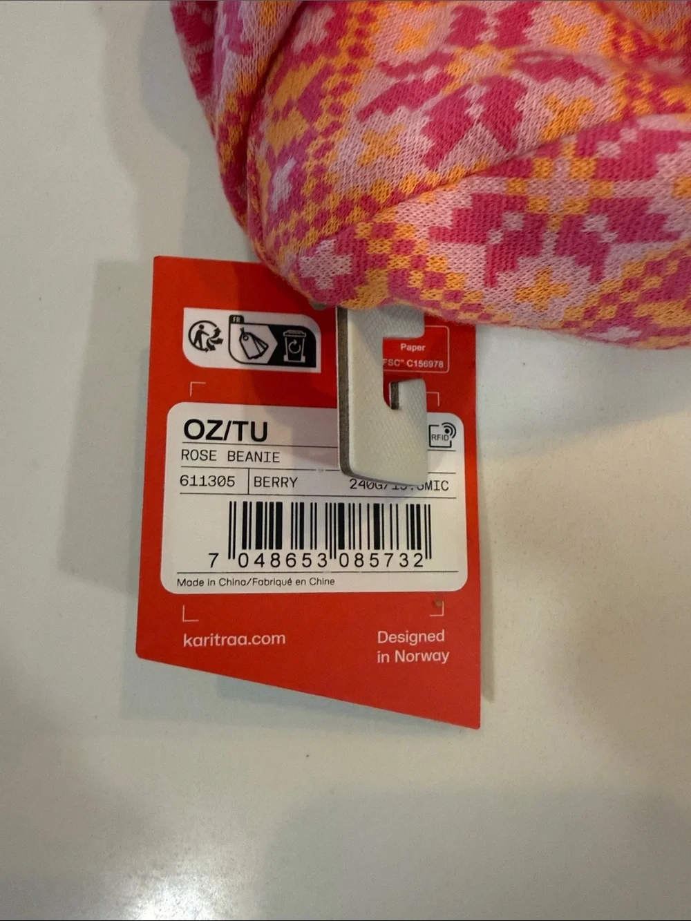 Kari Traa Pink & Orange Patterned Knit Beanie